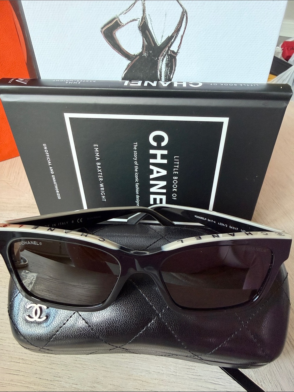 Chanel Logo Sunglasses NEW Black White Full Set Square Frame